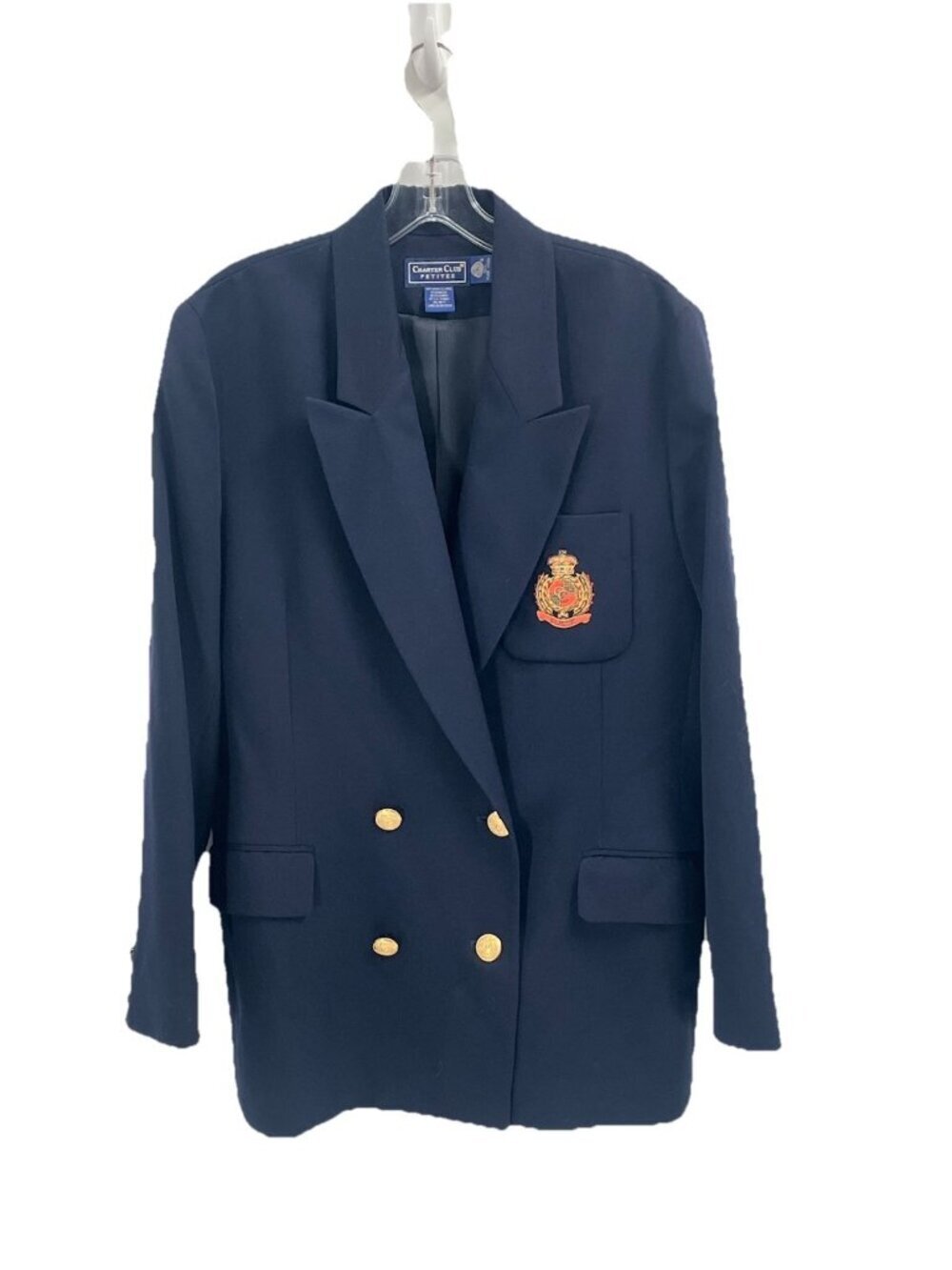 Wool Charter Club Navy Crest Blazer Double Breasted Preppy Old Money Academia S